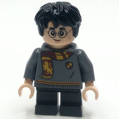 Minifiguur Harry Potter, Short Legs, Dark Bluish Grey Sweater, Scarf uit set 76438