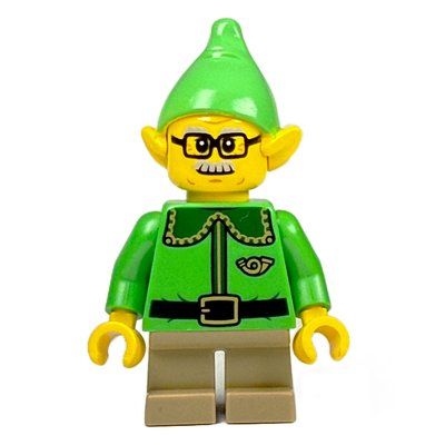 Figurine Elf / Postal Elf - Bright Green Torso, Dark Tan Legs, Bright Green Hat, Glasses and Moustache du set 40746
