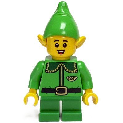 Figurine Elf / Postal Elf - Bright Green Torso, Green Legs, Bright Green Hat, Dark Green Collar, Open Mouth Smile du set 10339