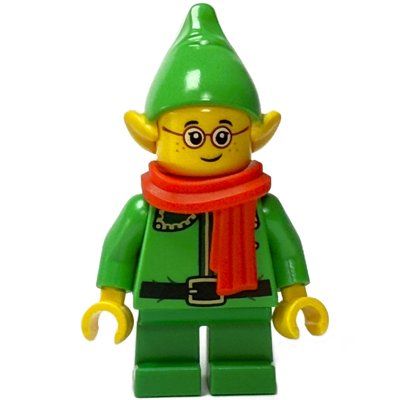 Figurine Elf / Postal Elf - Bright Green Torso, Green Legs, Bright Green Hat, Dark Green Collar, Red Scarf du set 10339