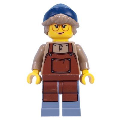 Minifigur Barista, Reddish Brown Apron, Dark Blue Beanie aus Set 21353