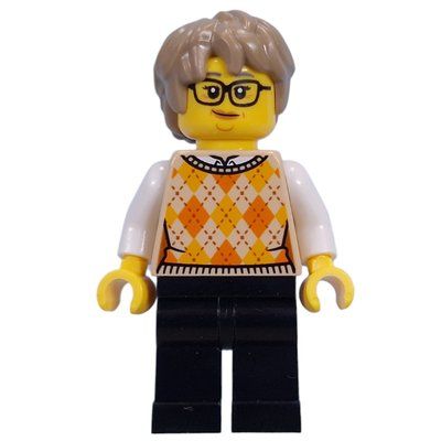 Minifigur Visitor, Tan Torso, Black Legs, Dark Tan Hair aus Set 21353