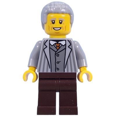 Minifigur Visitor, Light Bluish Grey Torso, Dark Brown Legs, Light Bluish Grey Hair aus Set 21353