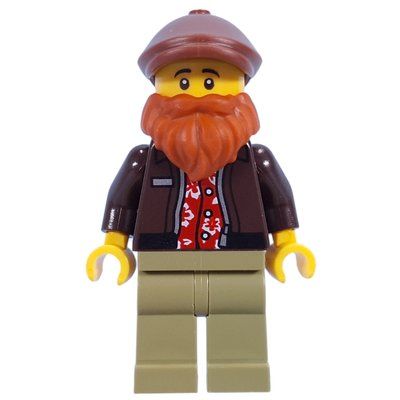 Minifigur Photographer, Dark Brown Torso, Olive Green Legs, Reddish Brown Cap, Beard aus Set 21353