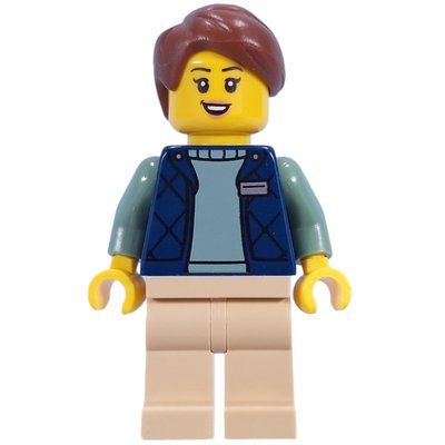 Minifigur Guide, Dark Blue Torso, Tan Legs, Reddish Brown Hair aus Set 21353