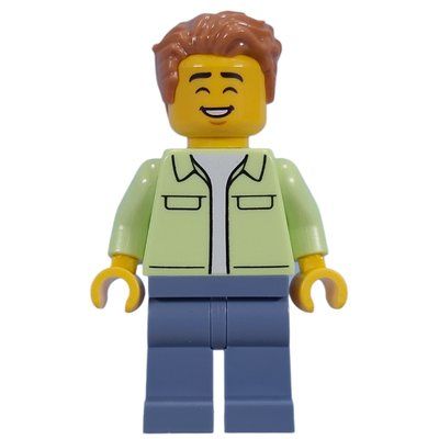 Minifigur Visitor, Yellowish Green Torso, Sand Blue Legs, Medium Nougat Hair aus Set 21353