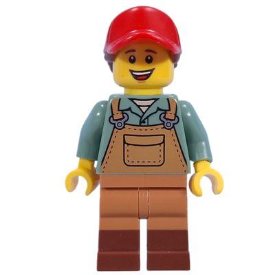 Minifigur Gardener, Sand Blue Torso, Medium Nougat Apron, Red Cap aus Set 5009005
