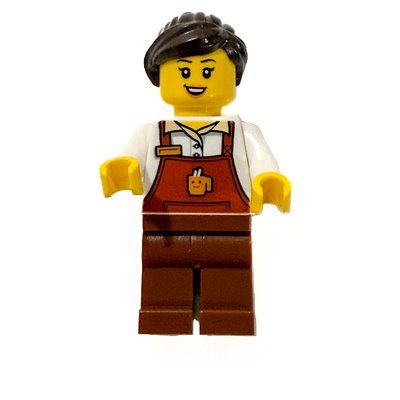 Figurine Barista, Reddish Brown Apron, Dark Brown Hair du set 910034