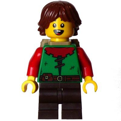 Minifigur Elf, Green Torso, Dark Brown Legs, Reddish Brown Hair, Backpack aus Set 910037