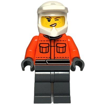 Figurine Pit Crew, Reddish Orange Torso, Dark Bluish Grey Legs, Female, Wink du set 60443
