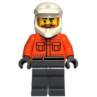 Figurine Pit Crew, Reddish Orange Torso, Dark Bluish Grey Legs, Male, Dark Orange Beard du set 60443