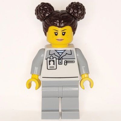Minifigure Garage Worker, White/Light Bluish Grey Suit, Dark Brown Hair del set 60444