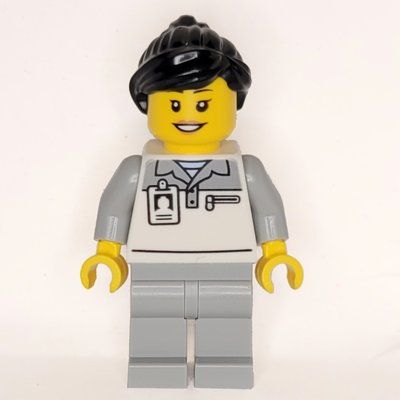 Minifigure Garage Worker, White/Light Bluish Grey Suit, Black Hair del set 60444