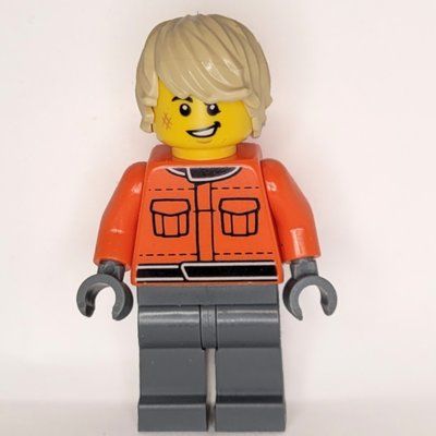 Figurine Pit Crew, Reddish Orange Torso, Dark Bluish Grey Legs, Tan Hair du set 60445