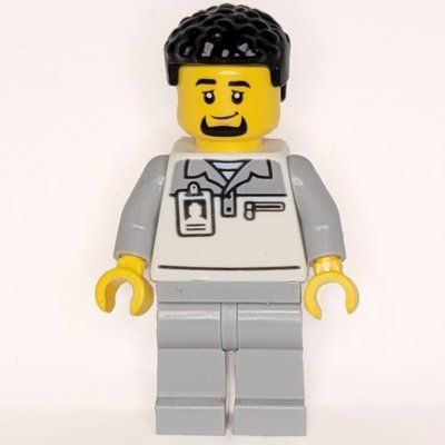 Figurine Garage Worker, White/Light Bluish Grey Suit, Black Hair du set 60445