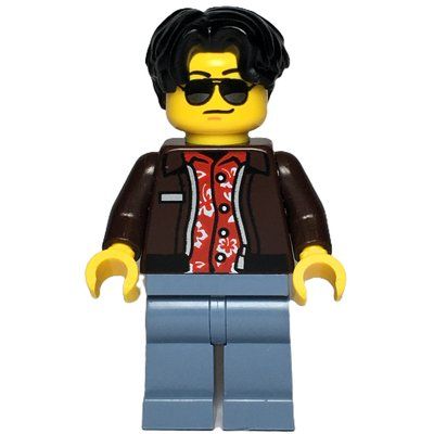 Minifigure Car Driver, Dark Brown Jacket, Sand Blue Legs del set 60448