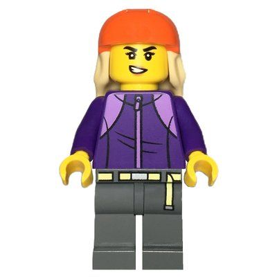 Figurine Skateboarder, Dark Purple Torso, Dark Bluish Grey Legs, Reddish Orange Helmet du set 60451