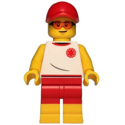 Minifigur Life Guard, White Torso, Red Shorts, Red Cap aus Set 60453