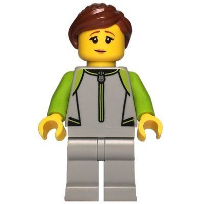 Minifigur Surfer, Lime/Light Bluish Grey Wetsuit, Reddish Brown Hair aus Set 60453