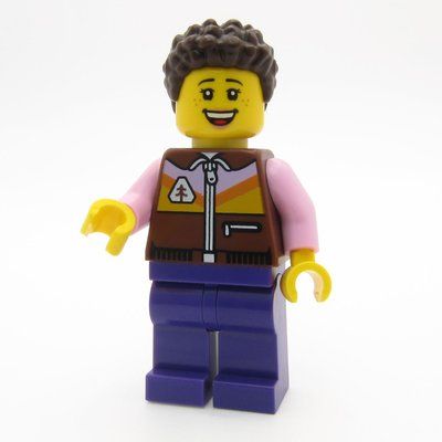 Minifigure Camper, Dark Brown/Bright Pink Torso, Dark Purple Legs del set 60454