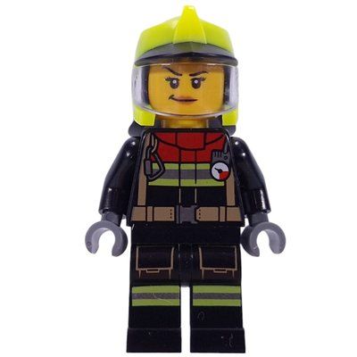 Figurine Firefighter, Black Fire Suit, Vibrant Yellow Helmet, Visor du set 60458