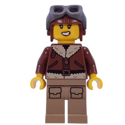 Figurine Pilot, Dark Brown Jacket, Dark Tan Legs, Aviator Helmet du set 60459