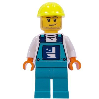 Figurine Plumber, White Shirt, Dark Turquoise Overall, Vibrant Yellow Hat du set 60460