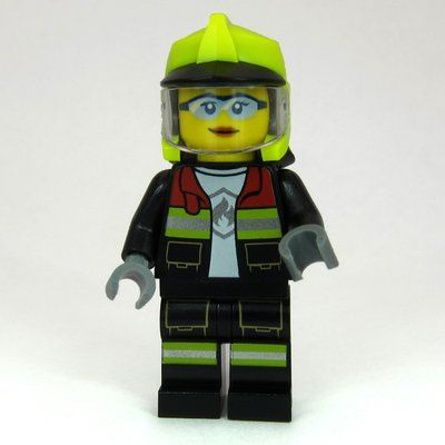 Figurine Firefighter, Black Fire Suit, Vibrant Yellow Standard Helmet, Visor, Goggles du set 60462