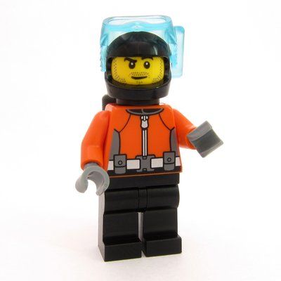 Figurine Diver, Reddish Orange Wetsuit, Black Legs, Black Helmet du set 60462