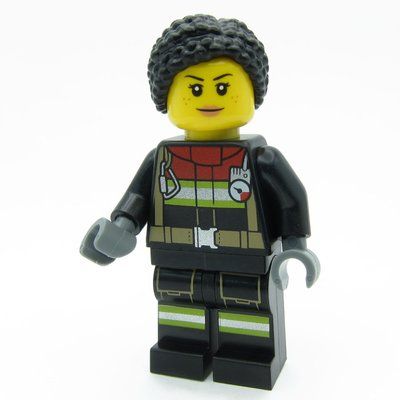 Minifigure Firefighter, Black Fire Suit, Black Hair from set 60463