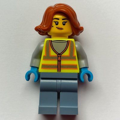 Minifigur Scrapyard Worker, Vibrant Yellow Vest, Sand Blue Legs aus Set 60472
