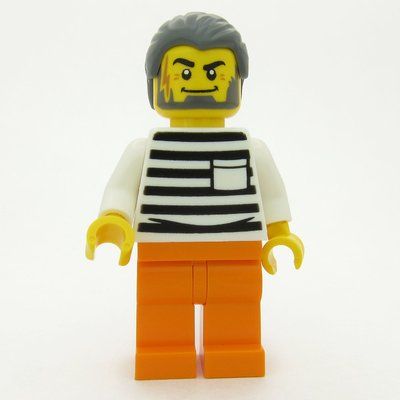 Minifigur Criminal, Black and White Striped Shirt, Orange Legs, Dark Bluish Gray Hair aus Set 60449