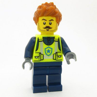 Minifigur Police Officer, Vibrant Yellow Safety Vest, Dark Orange Hair aus Set 60449
