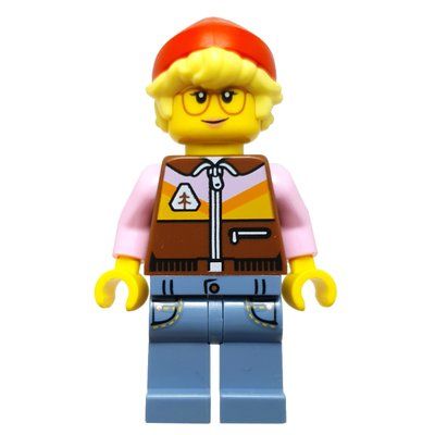 Minifigure Model Shop Owner, Reddish Brown Torso, Sand Blue Legs, Red beanie from set 71837