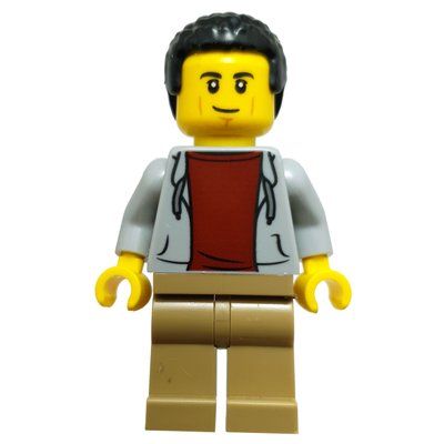 Minifigure Restaurant Owner, Light Bluish Grey Torso, Dark Tan Legs, Black Hair from set 71837