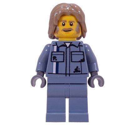 Minifiguur Mechanic, Sand Blue Overalls, Dark Tan Hair uit set 60467