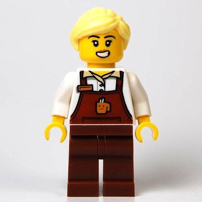 Figurine Barista, Reddish Brown Apron, Bright Light Yellow Hair du set 60469