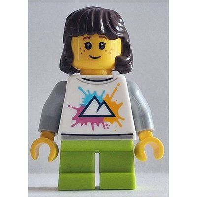 Figurine Girl, White Torso, Short Lime Legs, Dark Brown Hair du set 60469
