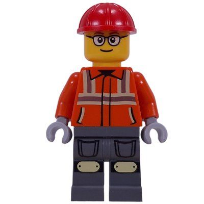 Figurine Construction Worker, Reddish Orange Safety Jacket, Red Helmet du set 60466