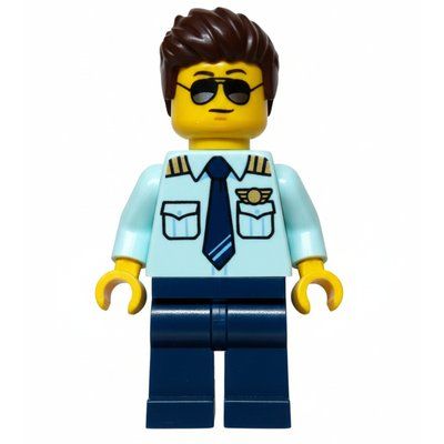 Figurine Pilot, Light Aqua Shirt, Dark Blue Legs, Dark Bronw Hair du set 60465