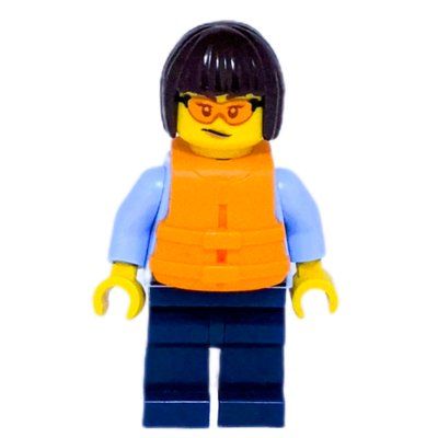 Figurine Police Officer, Bright Light Blue Shirt, Dark Blue Legs, Orange Life Jacket du set 60456