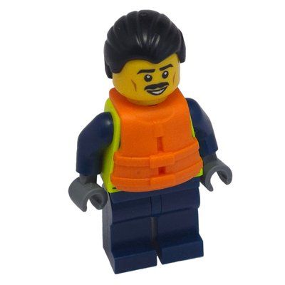 Figurine Police Officer, Vibrant Yellow Safety Vest, Dark Blue Legs, Orange Life Jacket du set 60456