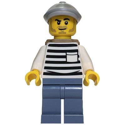 Minifigure Criminal, White Torso, Sand Blue Legs, Light Bluish Gray Hat del set 60455