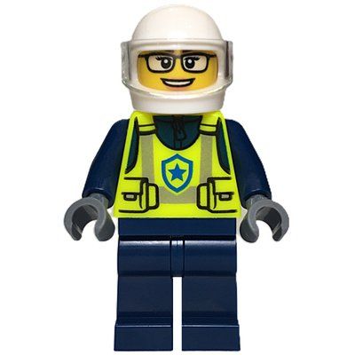 Minifigure Police Officer, Vibrant Yellow Safety Vest, Dark Blue Legs, White Helmet del set 60455