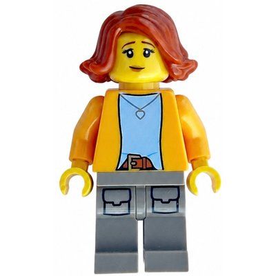 Minifigure Woman, Bright Light Orange Torso, Dark Tan Legs, Dark Orange Hair del set 910046