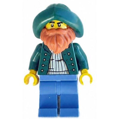 Minifigure Captain, Dark Tan Torso, Sand Blue Legs, Dark Green Hat, Dark Orange Beard del set 910046