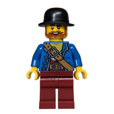 Minifigure Robber, Blue Torso, Dark Red Legs, Black Hat del set 910044