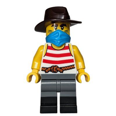 Minifigure Robber, White Torso, Dark Bluish Grey Legs, Fedora, Mask del set 910044