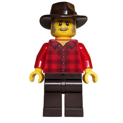 Minifigure Cowboy, Red Torso, Dark Brown Legs, Dark Brown Fedora del set 910044