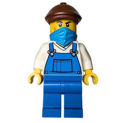 Minifigure Train Driver, Blue Overalls, Mask, Reddish Brown Cap del set 910044